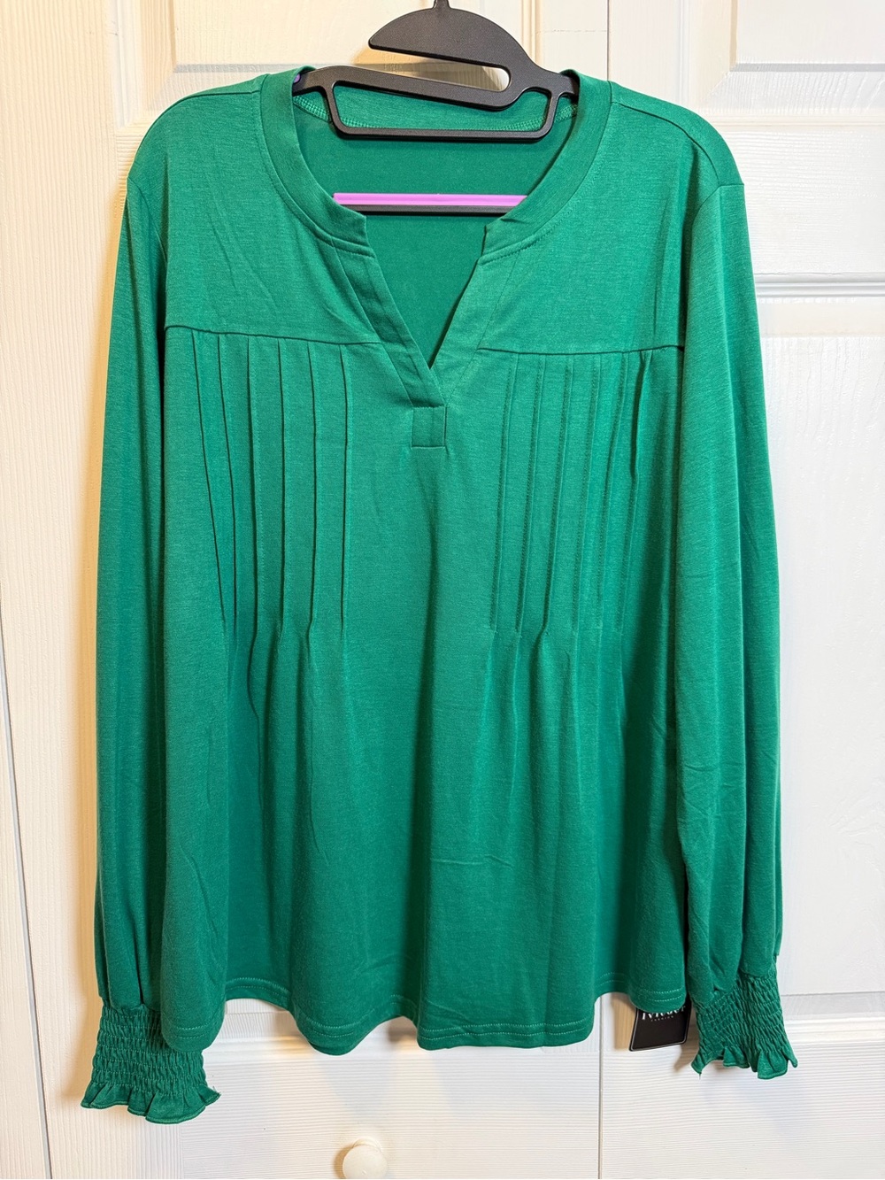 Ivicoer Green Pintuck Blouse Smocked Cuff Long Sleeve Top Large